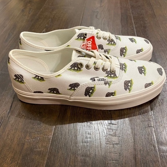 Vans Authentic Outdoors‎ Blanc de Blanc Bear Print Sneakers Size 9 Men - Picture 5 of 11